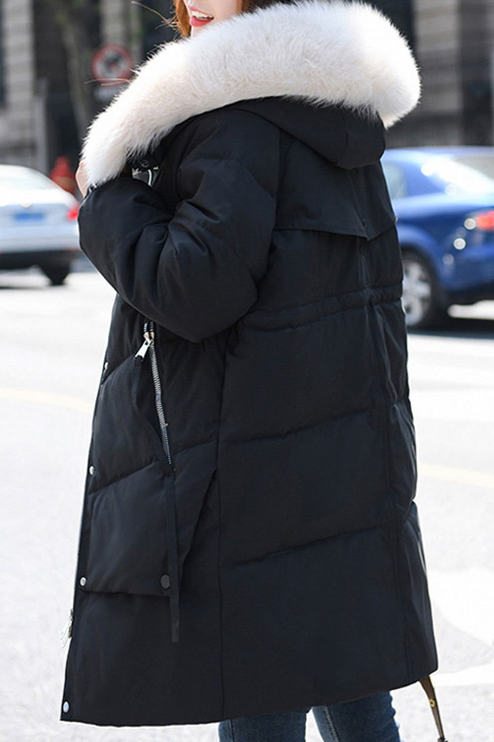 Women Fabulous Solid Colored Thick Long Sleeve Fluffy Hooded Neck Zipper Closure Winter Warm Padded Jacket