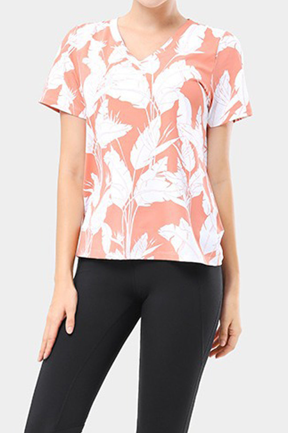 Women Elegent Printed Pattern V-Neck Thin Short Sleeve Summer Pullover Relaxed Fit Blouse