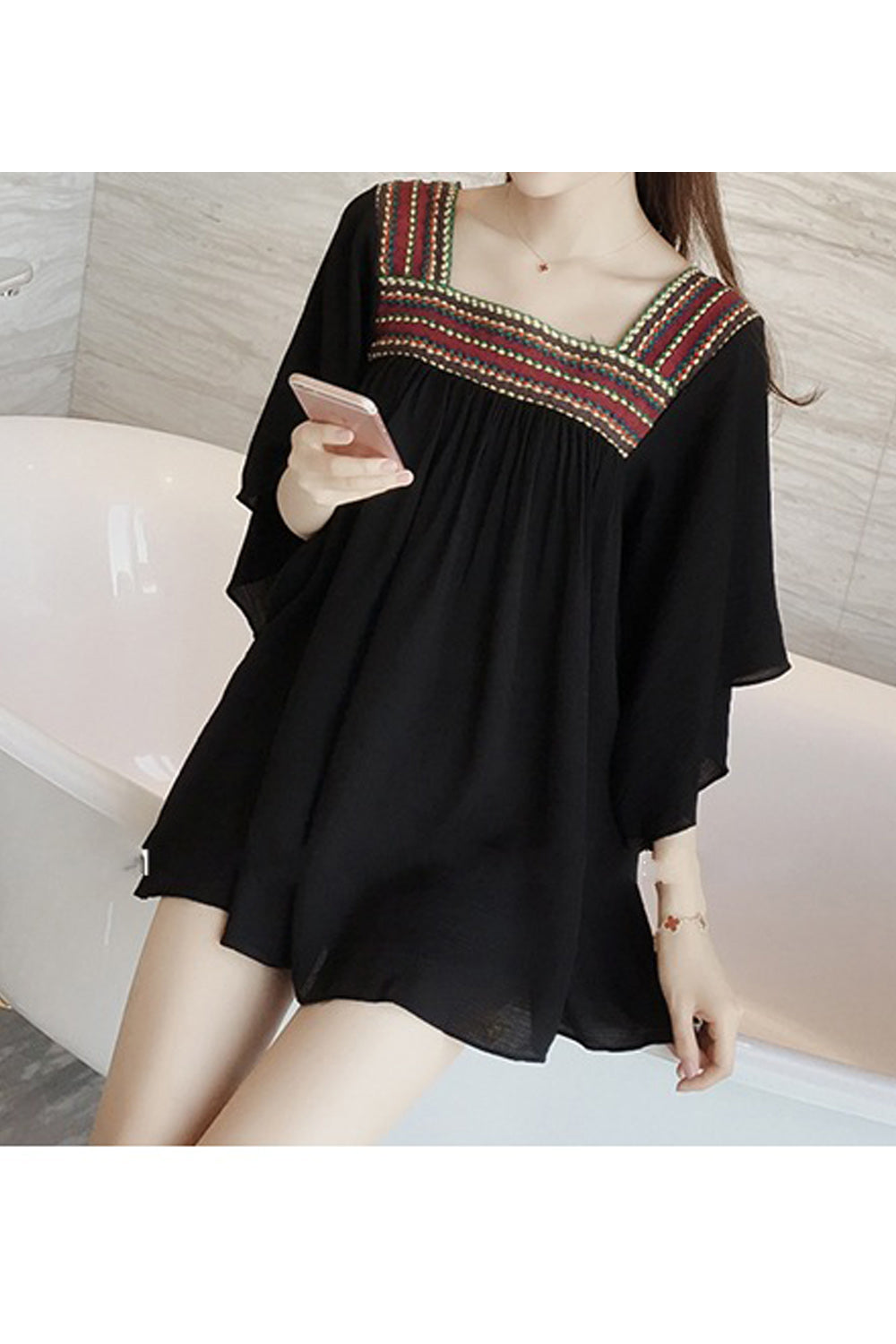 Women Trendy Square Neck Soft Solid Colored Breathable Top