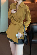 Women Tremendous Solid Colored Long Sleeves Easy Collar Neck Summer Pullover Relaxed Fit Shirt