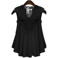Women Fashion Lace Notch Neck Flying Sleeves Top