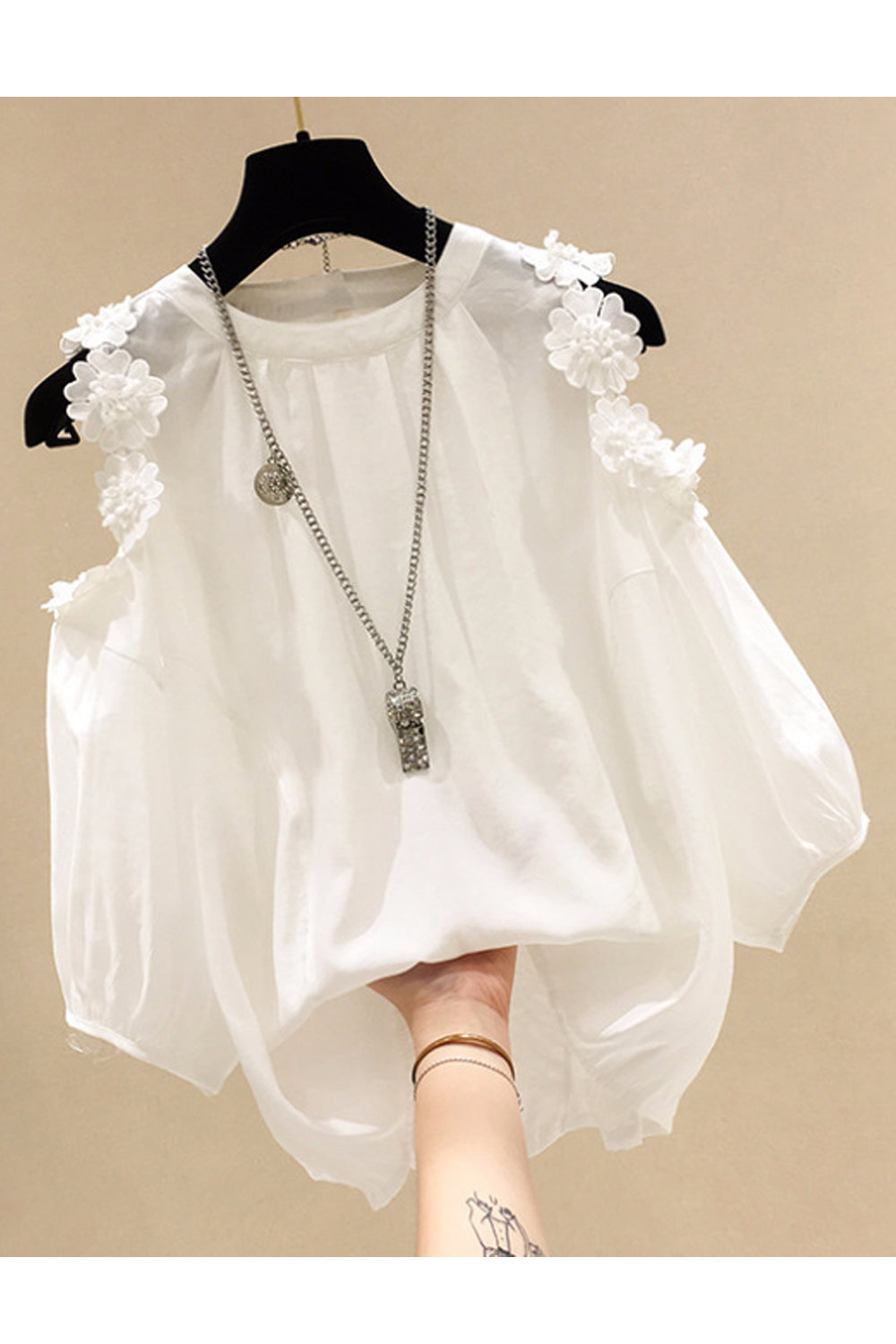 Women Easy Round Neck Elegant Solid Colored Summer Sleeveless Chiffon Shirt