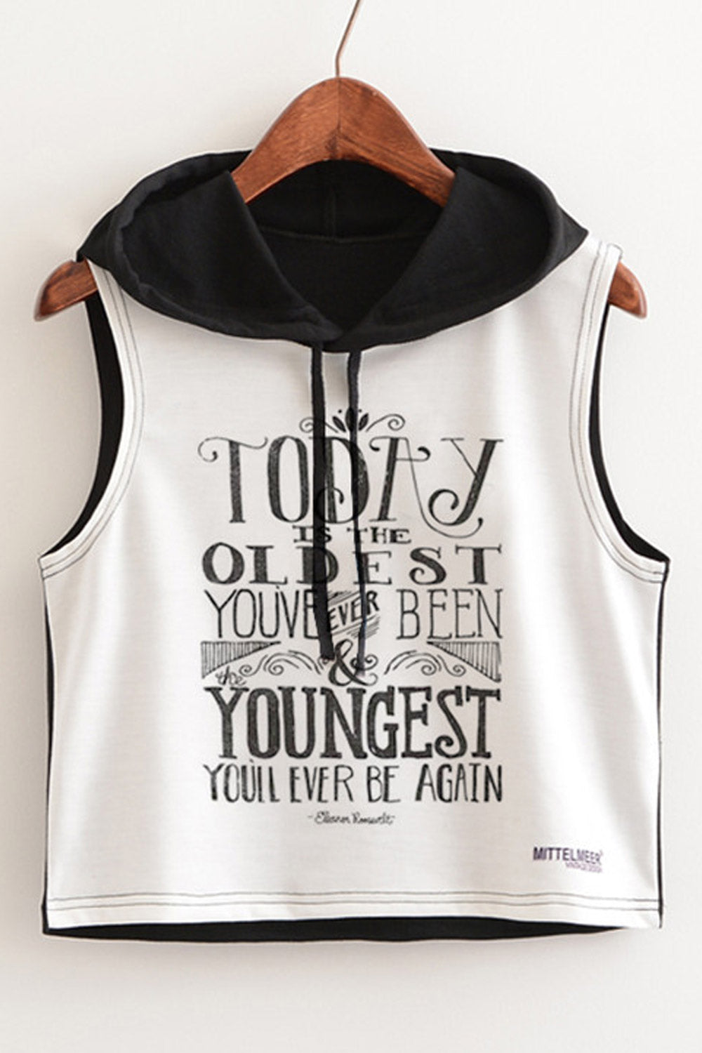 Women Superb Sleeveless Drawstring Hood Printed Pattern Vest Style Top