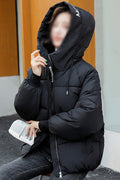 Women Comfy Adjustable Drawstring Hood Solid Pattern Side Pockets Winter Padded Jacket