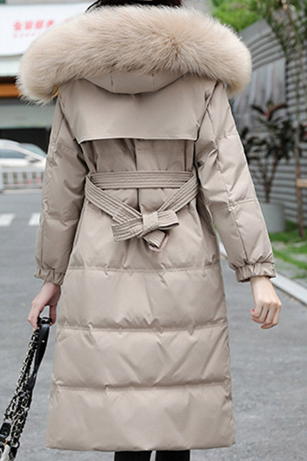 Women Comfortable Knee-Length Stylish Hood Adjustable Waist Belt Winter Padded Jacket