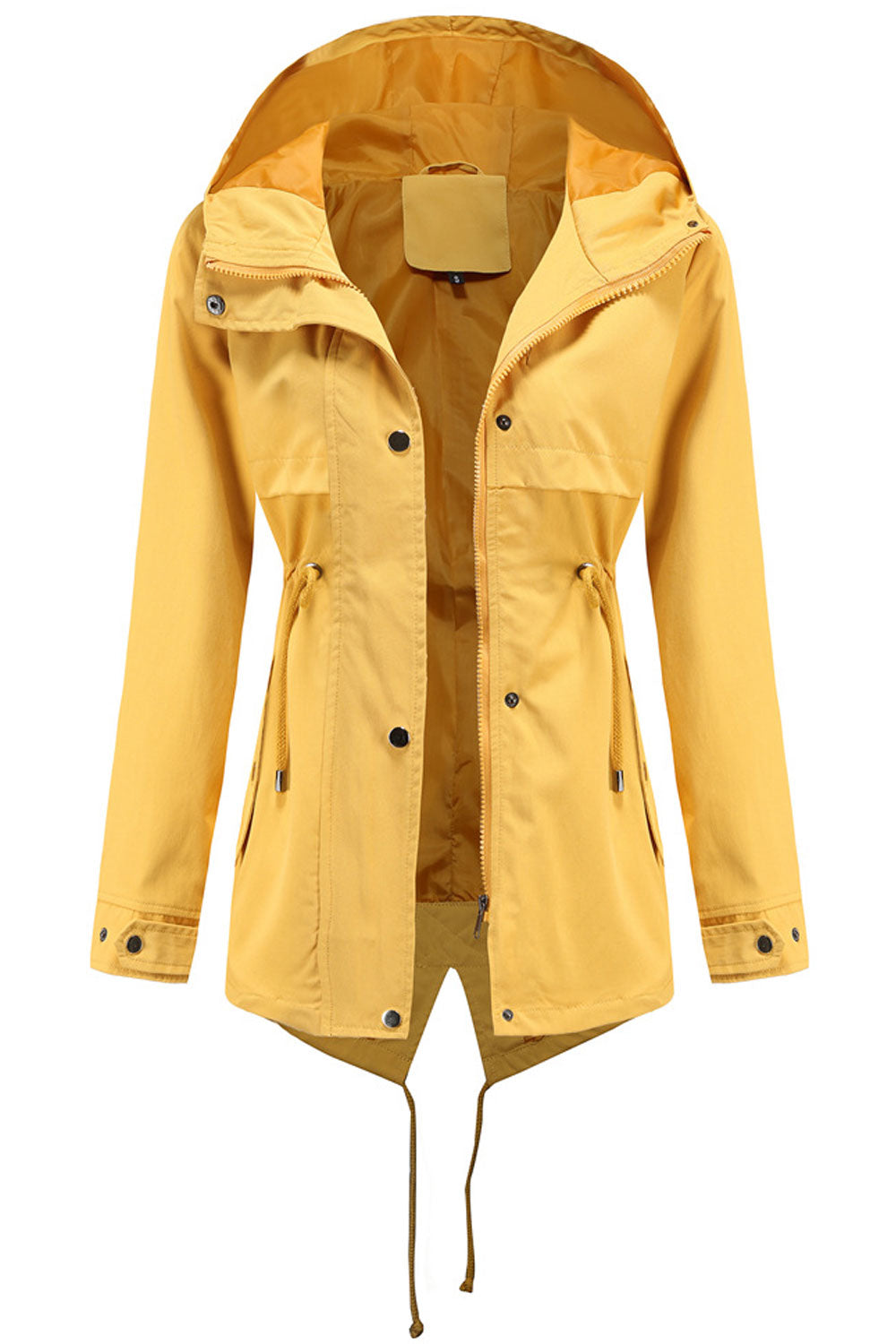 Women Mid-Length Drawstring Waist Solid Pattern Elegant Windbreaker Casual Cardigan