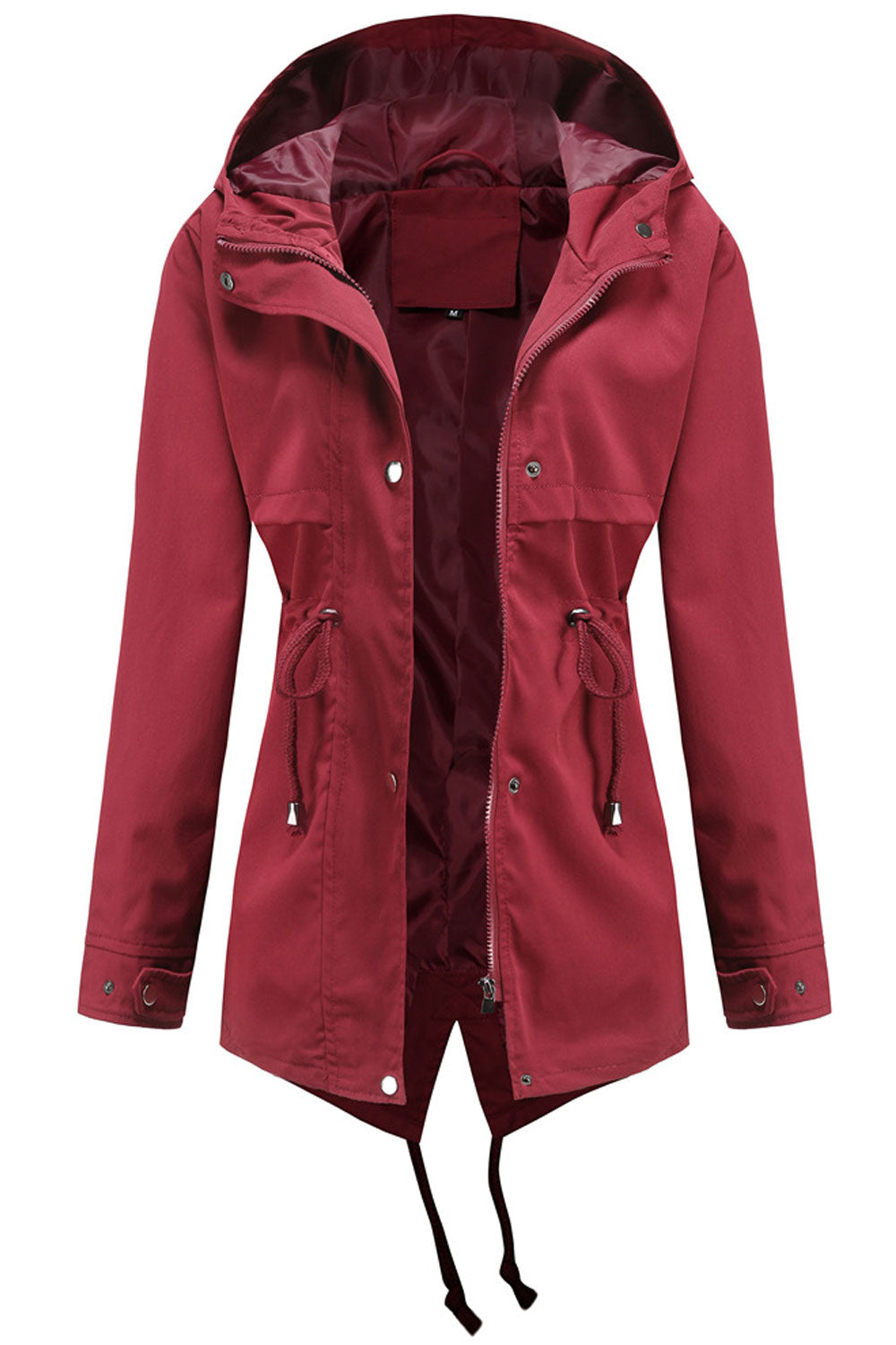 Women Mid-Length Drawstring Waist Solid Pattern Elegant Windbreaker Casual Cardigan