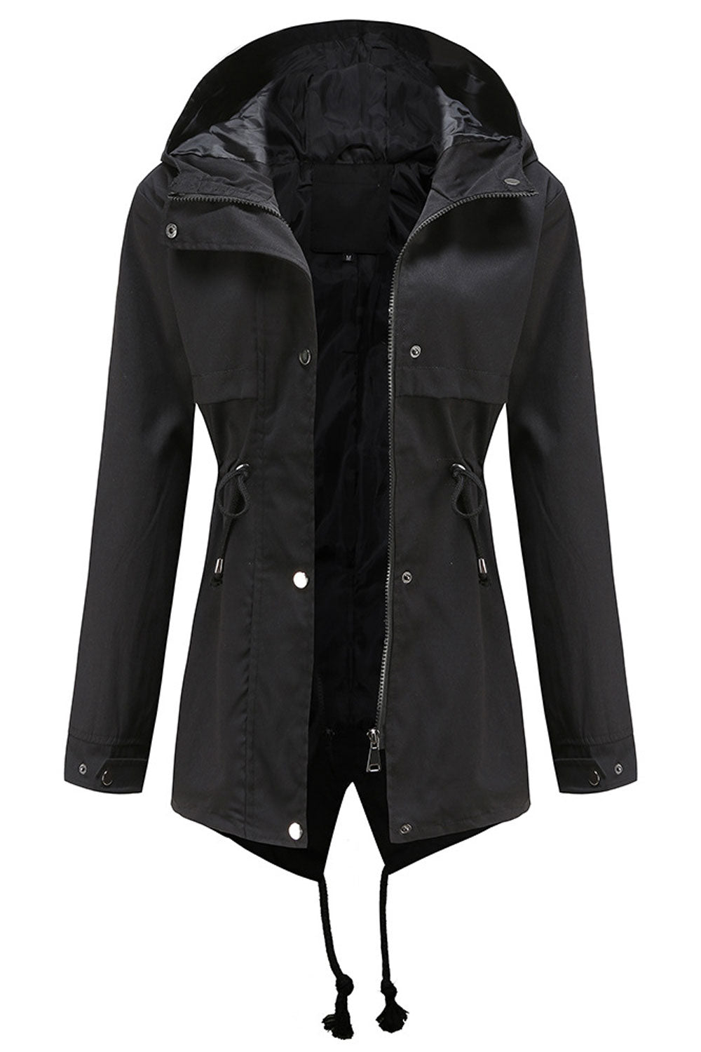 Women Mid-Length Drawstring Waist Solid Pattern Elegant Windbreaker Casual Cardigan