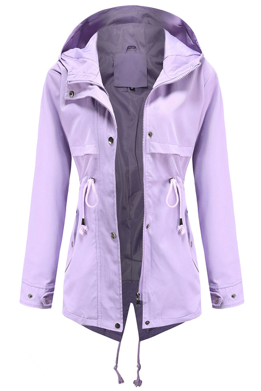 Women Mid-Length Drawstring Waist Solid Pattern Elegant Windbreaker Casual Cardigan