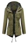 Women Mid-Length Drawstring Waist Solid Pattern Elegant Windbreaker Casual Cardigan