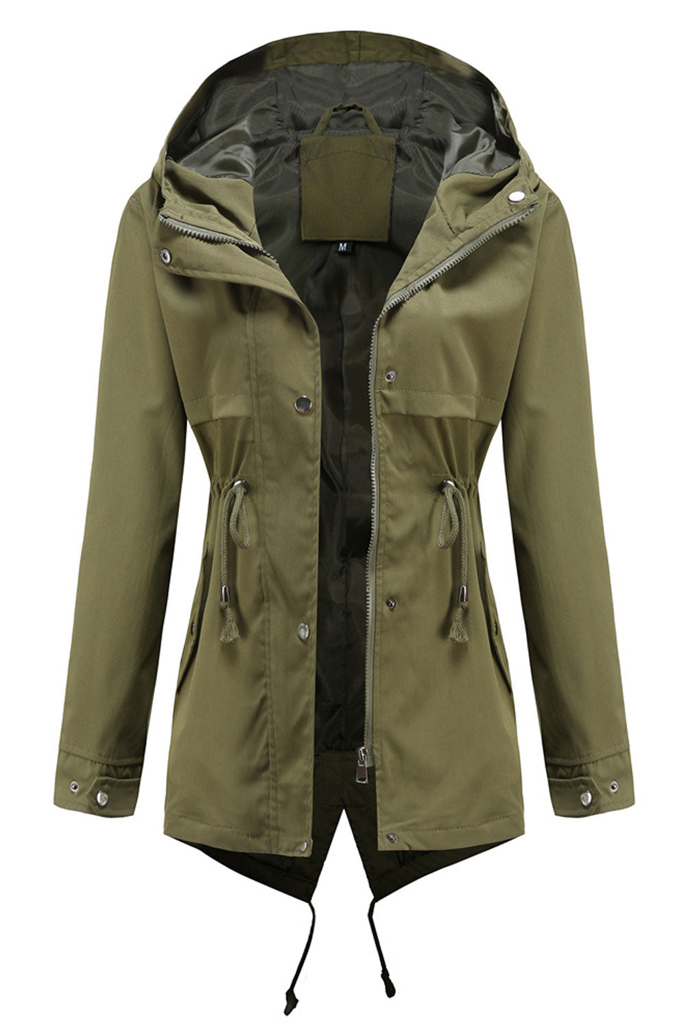 Women Mid-Length Drawstring Waist Solid Pattern Elegant Windbreaker Casual Cardigan