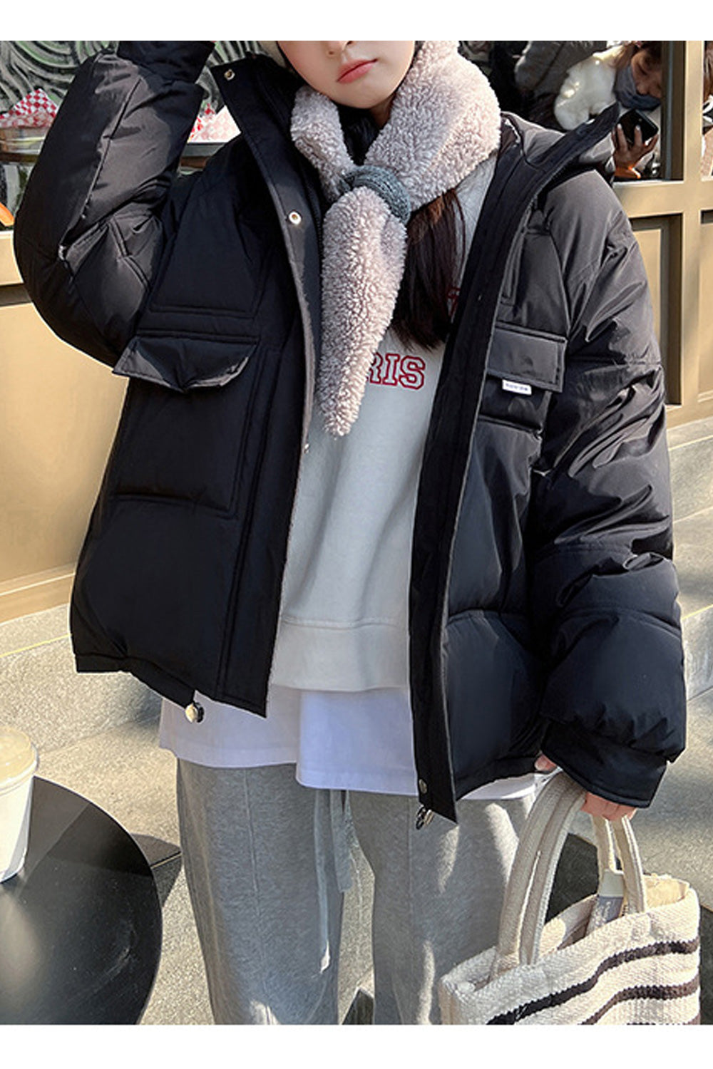 Women Excellent Solid Pattern Flap Pockets Drawstring Waist Winter Fashionic Warm Padded Jacket