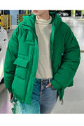 Women Excellent Solid Pattern Flap Pockets Drawstring Waist Winter Fashionic Warm Padded Jacket
