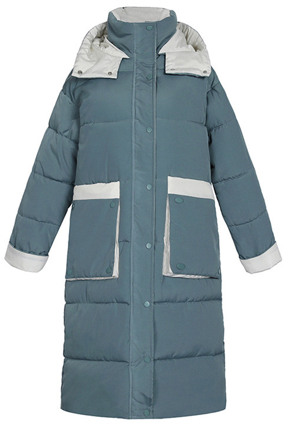 Women Knee Length Huge Storage Pockets Stand Collar & Hooded Comfortable Winter Padded Jacket