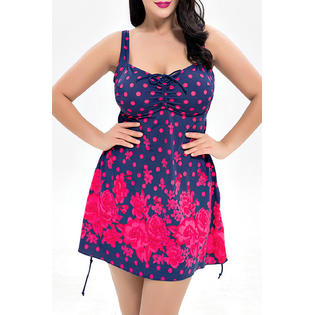 Women Floral Tie Strap Bust One Piece Swimwear