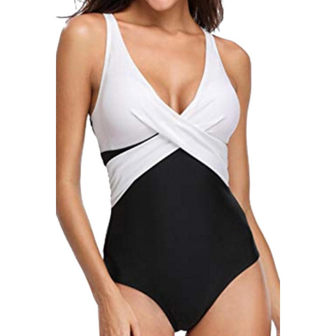 Women Contrast Cross Style One Piece Swimwear