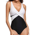 Women Contrast Cross Style One Piece Swimwear