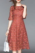 Women Summer Lace Up Boat Neck Half Sleeve Dress