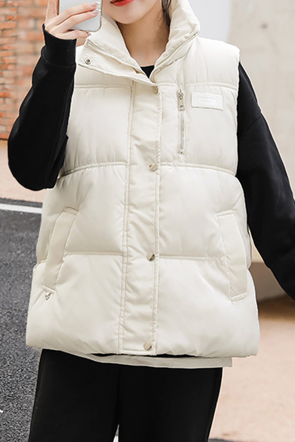 Women Short Side Zipper Beautiful Solid Pattern Padded Vest