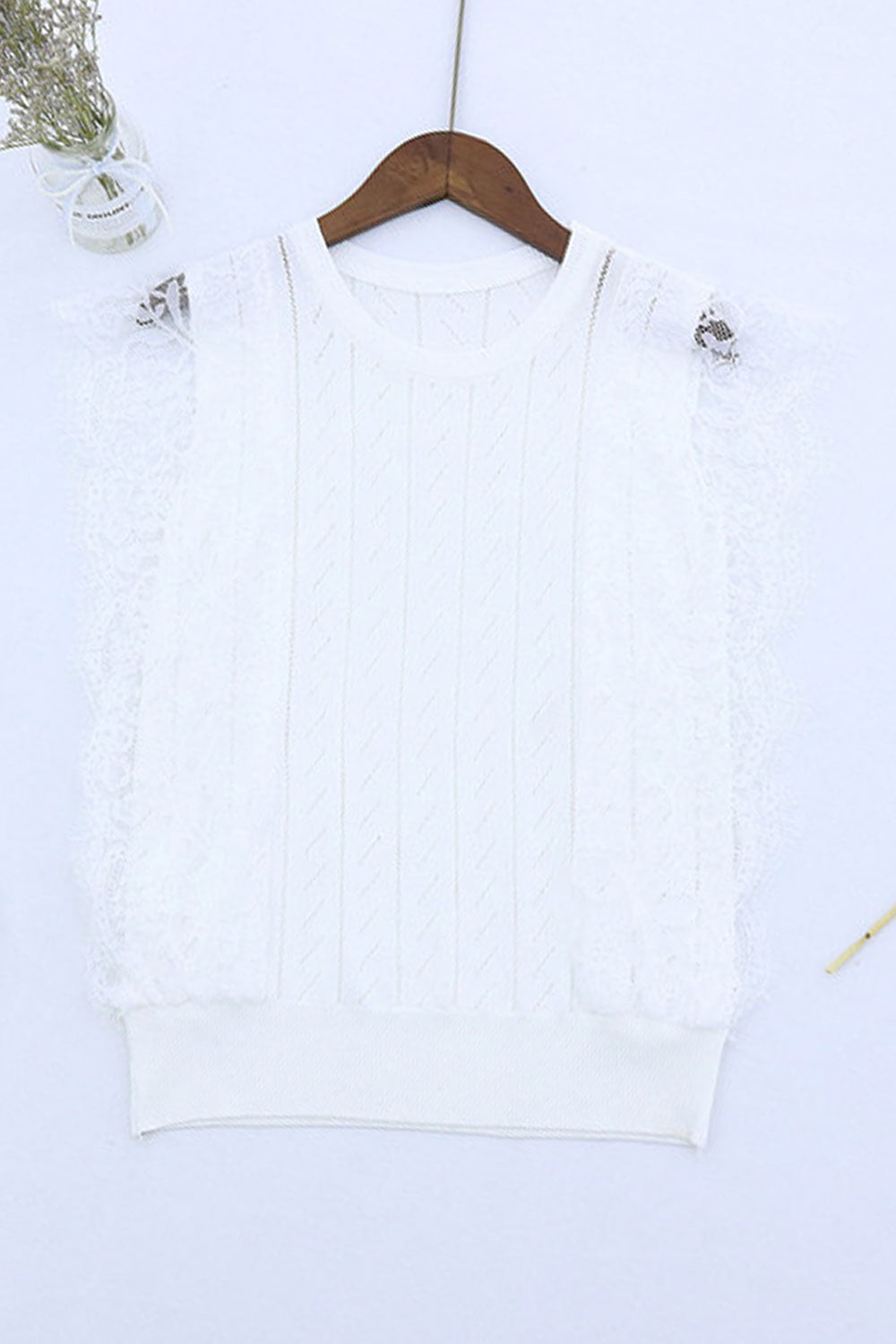 Women Alluring Hollow Lace Decorated Flying Sleeve Top