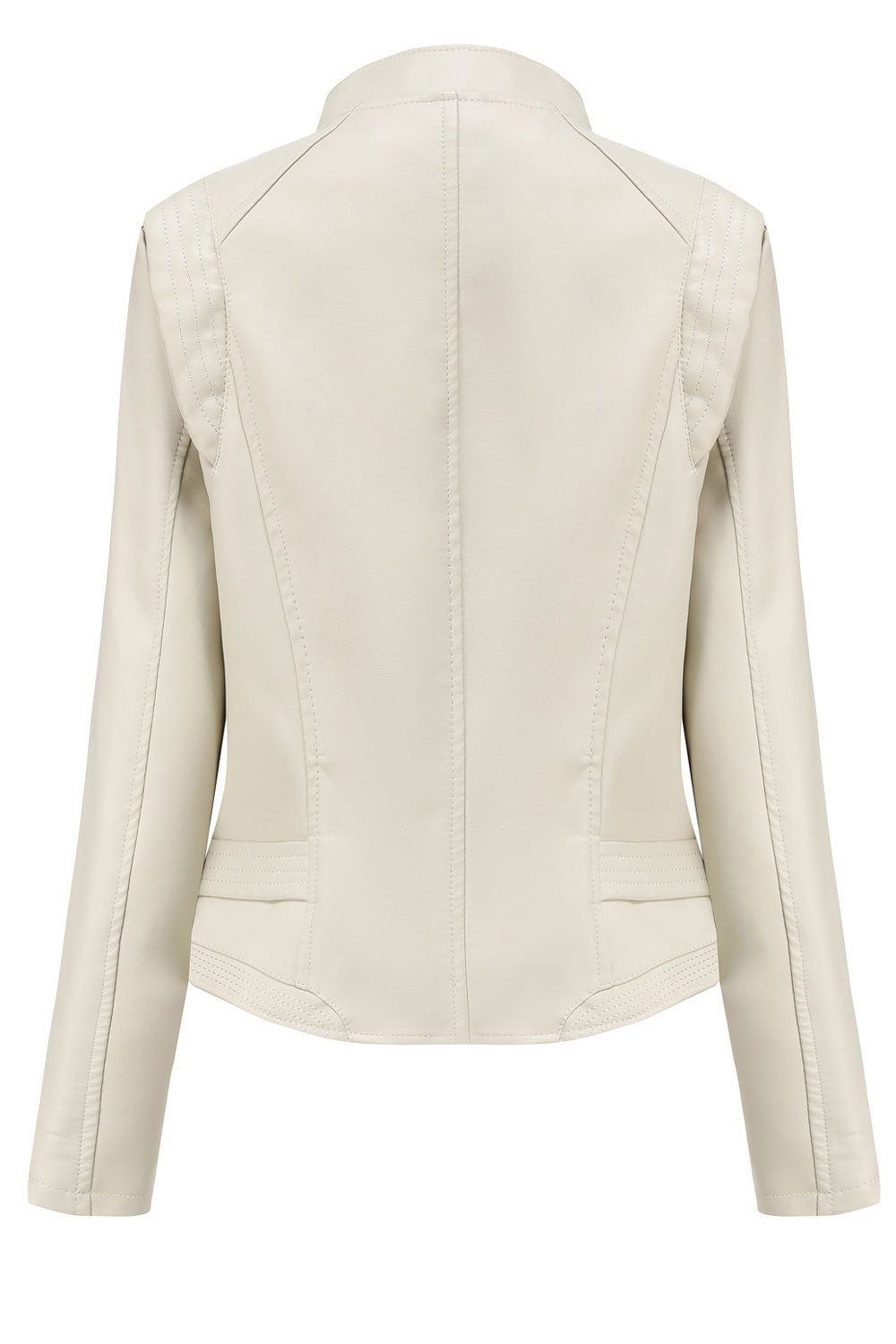 Women Enticing Lapel Collar Neck Loose Zipper Side Zippered Pocket & Cross Zippered Fastener Comfy Winter Leather Jacket