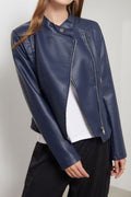 Women Enticing Lapel Collar Neck Loose Zipper Side Zippered Pocket & Cross Zippered Fastener Comfy Winter Leather Jacket