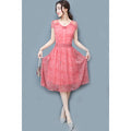 Women Stylish Look Chiffon Lace Party Dress Pink