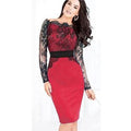 Women's Lace Design Neck Full Sleeves Dress Red