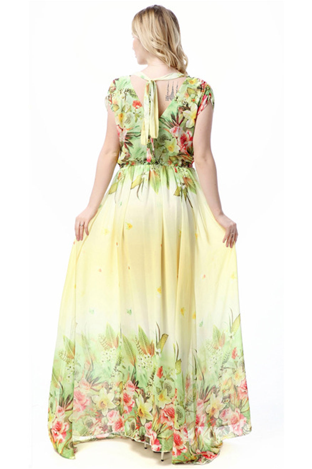 Women Flower Blossom Short Sleeve Maxi Dress