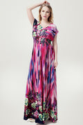 WOMEN FLORAL PRINTED MAXI STYLE PLUS SIZE GOWN DRESS PURPLE
