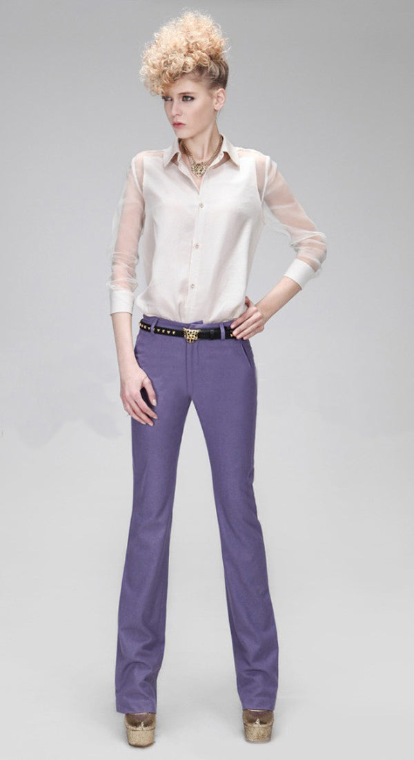 Women's Long Transparent Sleeves Collar Neck Shirt White