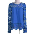 Women's Hollow Lace Long Sleeve Chiffon Blouses Shirts