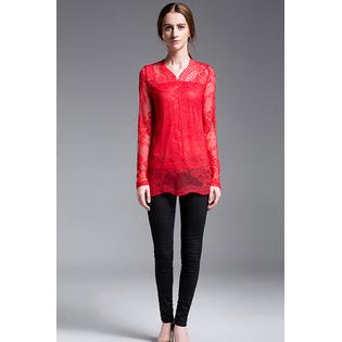Women Lace Decorated Beautiful Valentine Day Blouse Red