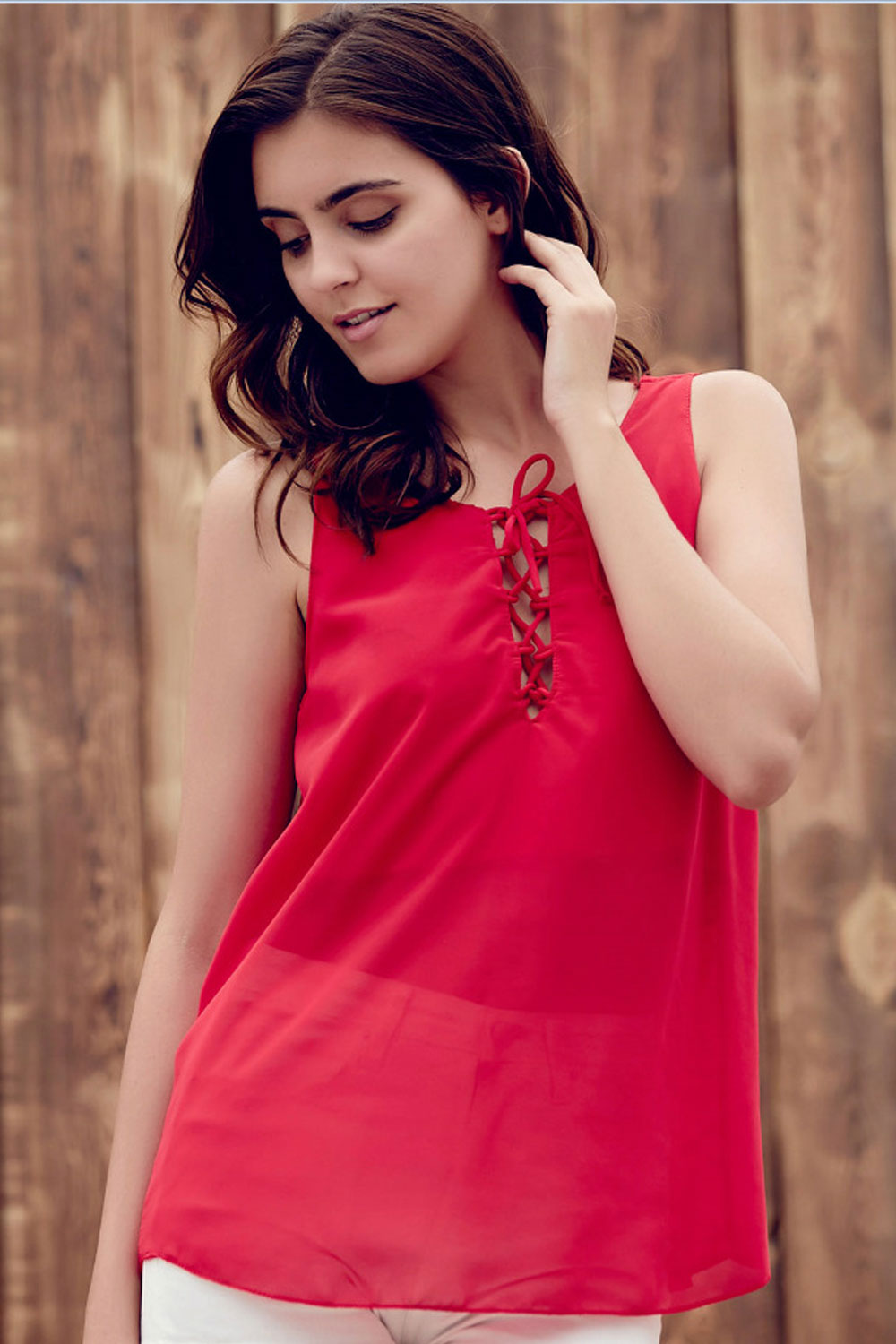 Women Restful Sleeveless Comfortable Round Neck Lovely Prined Pattern Casual Blouse