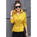 Women Collar Neck Elasticated Waist Button Closure Shirt Yellow