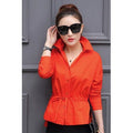 Women Collar Neck Elasticated Waist Shirt Orange