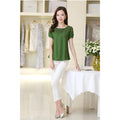 Women Superb Short Sleeve Hollow Style Ventilated Lightweight Cute Solid Pattern Top