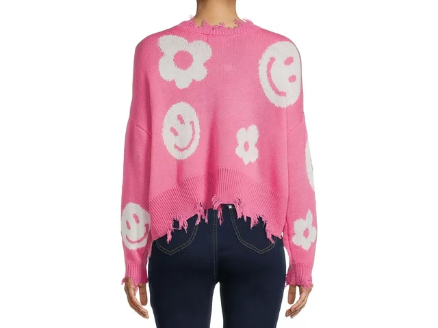 Juniors Frayed Hem Skimmer Midweight Sweater
