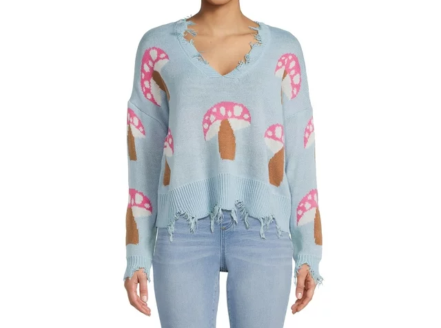 Juniors Frayed Hem Skimmer Midweight Sweater