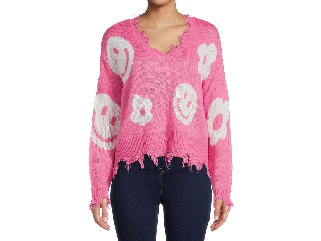 Juniors Frayed Hem Skimmer Midweight Sweater