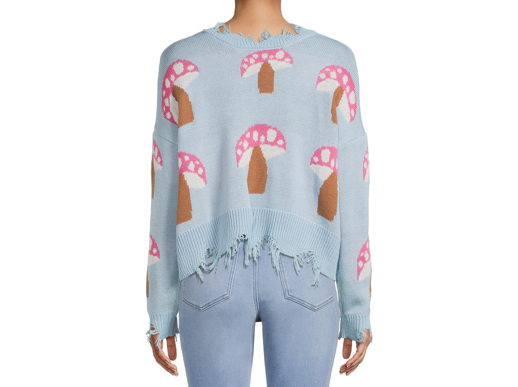 Juniors Frayed Hem Skimmer Midweight Sweater