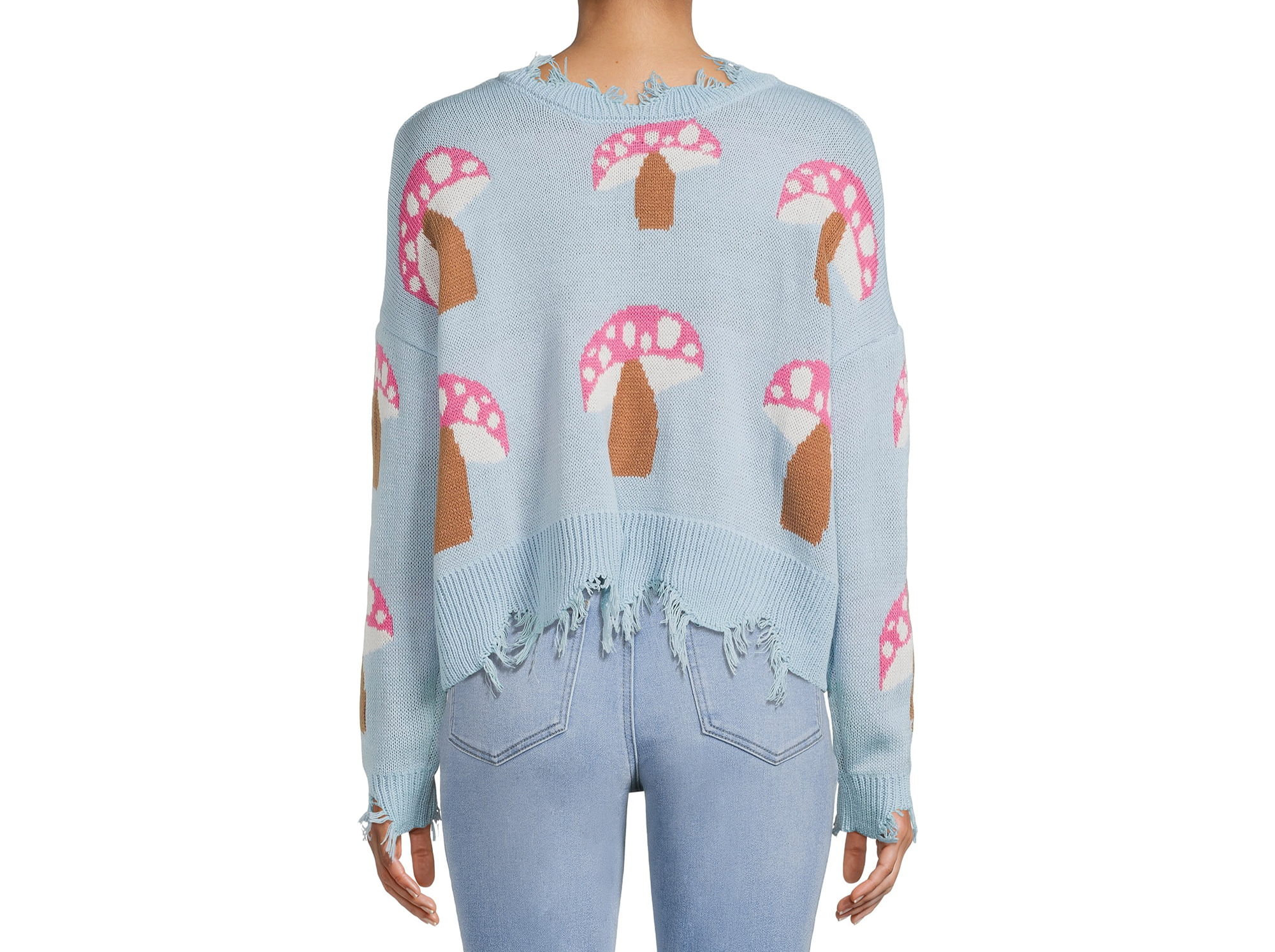 Juniors Frayed Hem Skimmer Midweight Sweater