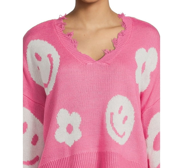 Juniors Frayed Hem Skimmer Midweight Sweater