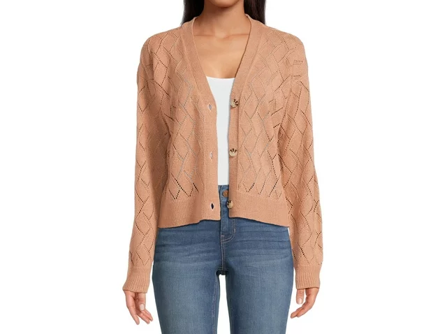 Juniors Pointelle Drop Shoulder Cardigan