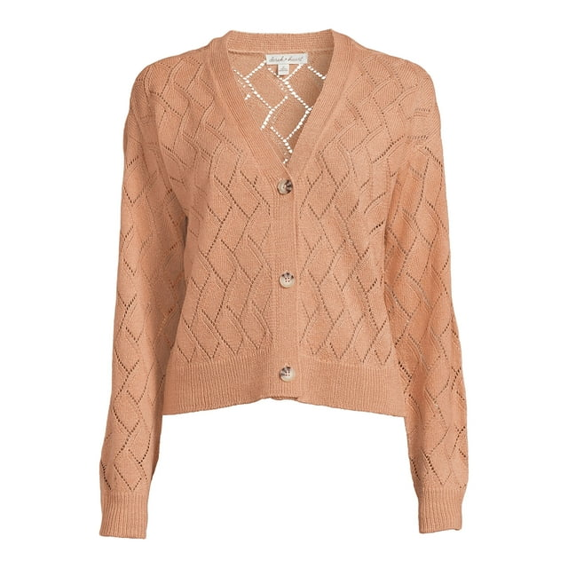 Juniors Pointelle Drop Shoulder Cardigan