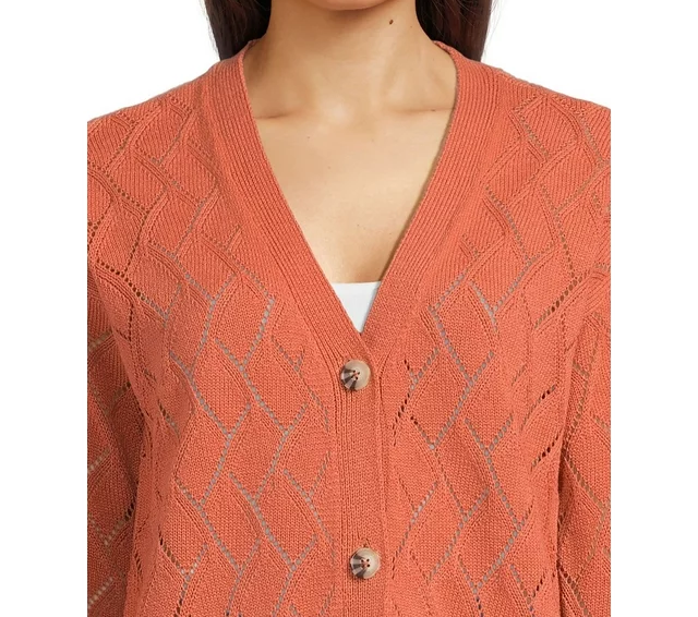 Juniors Pointelle Drop Shoulder Cardigan