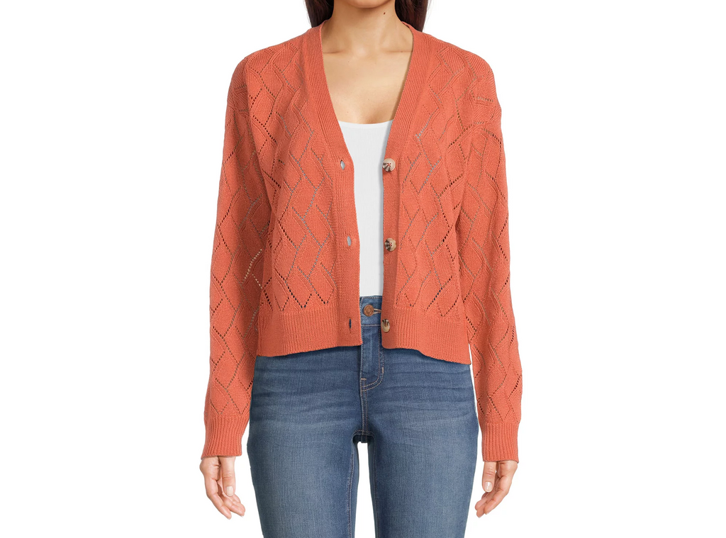 Juniors Pointelle Drop Shoulder Cardigan