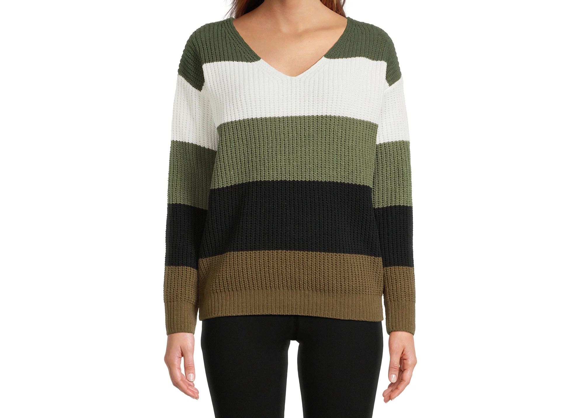 Women's Juniors O-Ring Striped Pullover Midweight Sweater