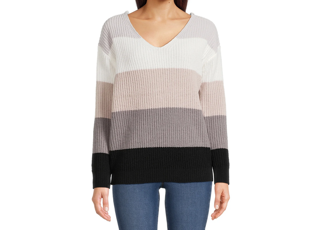 Women's Juniors O-Ring Striped Pullover Midweight Sweater