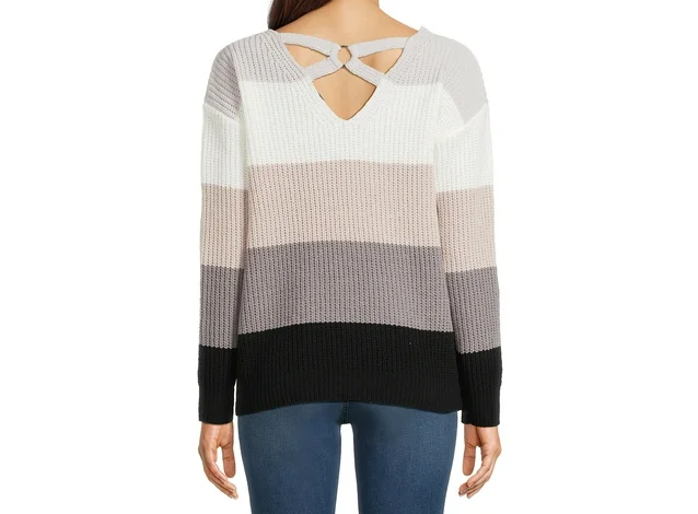 Women's Juniors O-Ring Striped Pullover Midweight Sweater